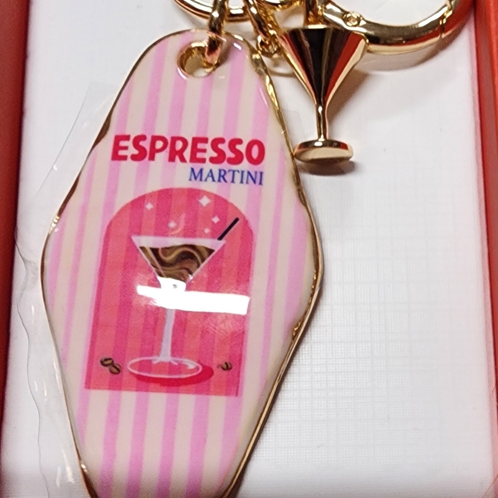 Espresso Martini Keychain with Pink Stripes